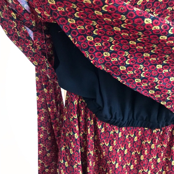 NWT AMOUR VERT sz S floral long sleeve dress  red yellow floral lettuce edge - Picture 7 of 11